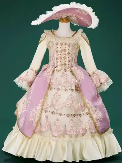 Robe rose rétro en dentelle et polyester à imprimé floral pour fille costume Marie-Antoinette tunique rétro robe de bal de fin d'année