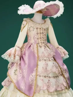 Robe rose rétro en dentelle et polyester à imprimé floral pour fille costume Marie-Antoinette tunique rétro robe de bal de fin d'année