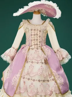 Robe rose rétro en dentelle et polyester à imprimé floral pour fille costume Marie-Antoinette tunique rétro robe de bal de fin d'année