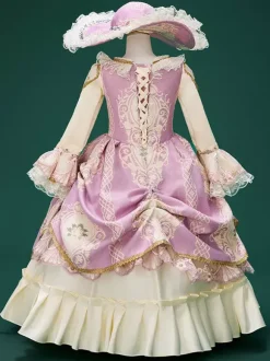 Robe rose rétro en dentelle et polyester à imprimé floral pour fille costume Marie-Antoinette tunique rétro robe de bal de fin d'année