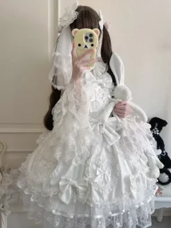 Robe rose Sweet Lolita sans manches à volants et n艙uds JSK Hime Lolita