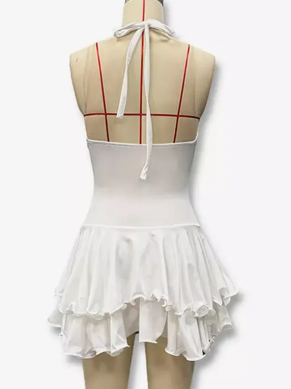 Robe rouge chic mini dos nu plissée à lacets sans manches et col en V pour une soirée en amoureux