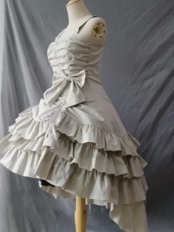 Robes à Bretelle Gothique Lolita Dentelle Plissé Beige