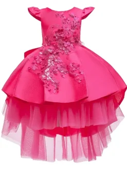 Robes cortège enfant asymétrique robe cérémonie fille col rond