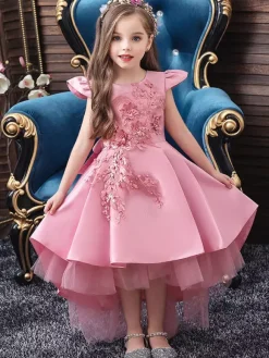 Robes cortège enfant asymétrique robe cérémonie fille col rond