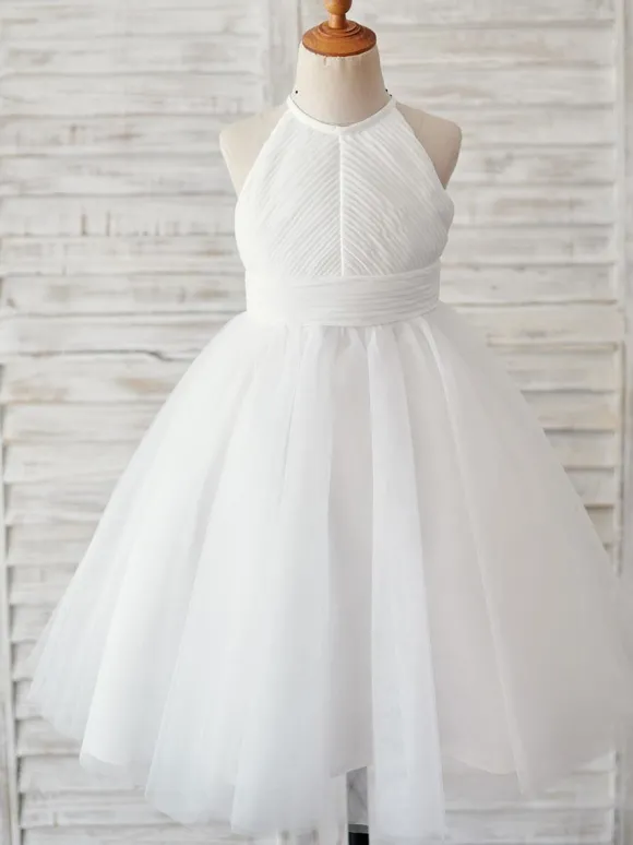 Robes cortège enfant col rond en dentelle jupe en tulle Robe fille de fleur