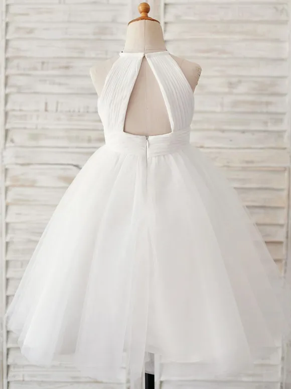 Robes cortège enfant col rond en dentelle jupe en tulle Robe fille de fleur