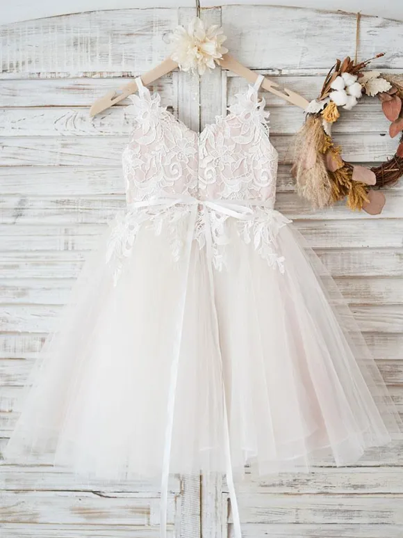 Robes cortège enfant en tulle à bretelles robe fille de fleur