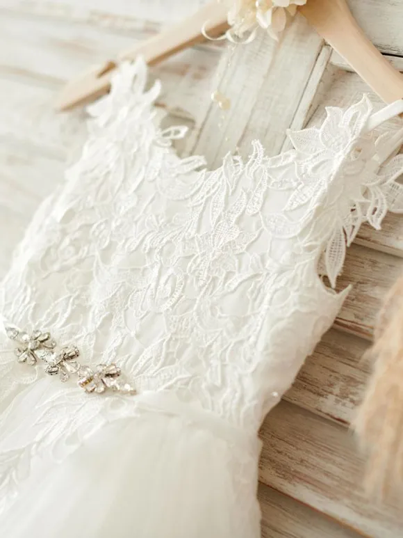 Robes cortège enfant en tulle à bretelles robe fille de fleur