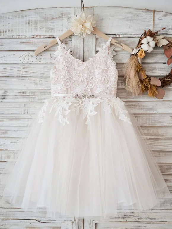 Robes cortège enfant en tulle à bretelles robe fille de fleur