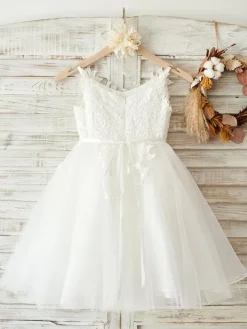 Robes cortège enfant en tulle à bretelles robe fille de fleur