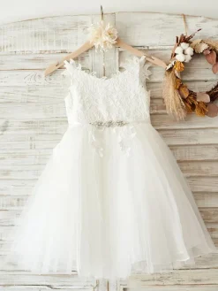 Robes cortège enfant en tulle à bretelles robe fille de fleur
