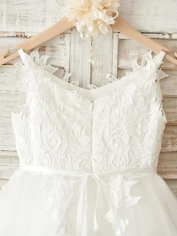 Robes cortège enfant en tulle à bretelles robe fille de fleur