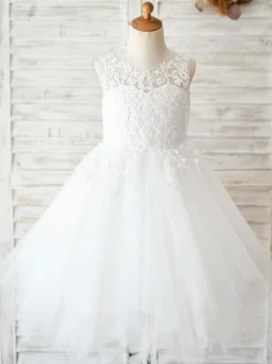 Robes cortège enfant ivoire en dentelles jupe en tulle robe de fille de fleur