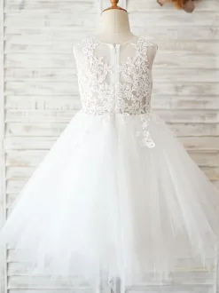 Robes cortège enfant ivoire en dentelles jupe en tulle robe de fille de fleur