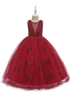 Robes cortège enfant robe cérémonie fille en dentelles Polyester Longueur cheville