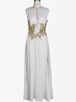 Robes de bal Robe longue semi-formelle brodée à col en V et fente haute