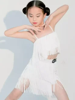Robes de danse latine à franges pour filles blanches costumes de danse latine