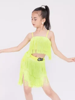 Robes de danse latine à franges pour filles blanches costumes de danse latine