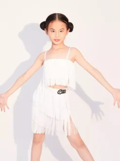 Robes de danse latine à franges pour filles blanches costumes de danse latine