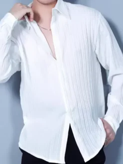 Robes de danse latine blanches pour hommes haut élégant en lycra et élasthanne costume de danse