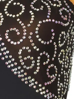 Robes de danse latine femmes noires strass moulante Sexy robe en Polyester Costume de danse