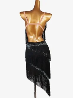 Robes de danse latine Frange Strass Layered Ruffle Femmes Latin Dancer Dancing Costume Déguisements Halloween