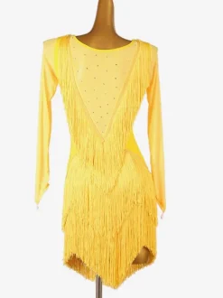 Robes De Danse Latine Jaune Femmes Manches Longues Robe Costume De Danse