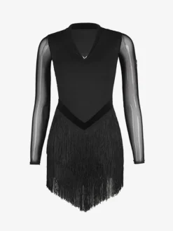 Robes de danse latine noir femmes robe en Polyester dos nu Sexy frange danseuse latine Costume de danse