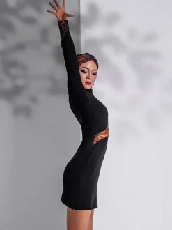 Robes de danse latine noires pour femmes ensemble asymétrique à imprimé Floral robe Sexy en Polyester Costume de danse