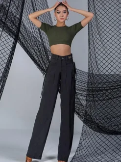 Robes de danse latine noir femmes haut en Polyester dos nu Sexy danseuse latine vêtements de danse