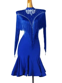 Robes de danse latine Robe en polyester de femmes bleues et robin sexy