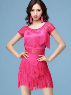 Robes de danse latine robe de femme frange en dentelle vêtements de danse Déguisements Halloween