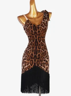 Robes de danse latine Robe léopard Lycra Spandex pour femme Vêtements de danse latine
