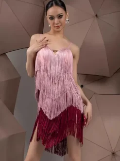 Robes de danse latine rose robe en Polyester pour femmes vêtements de danse de danseuse latine Sexy