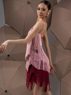 Robes de danse latine rose robe en Polyester pour femmes vêtements de danse de danseuse latine Sexy