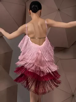 Robes de danse latine rose robe en Polyester pour femmes vêtements de danse de danseuse latine Sexy