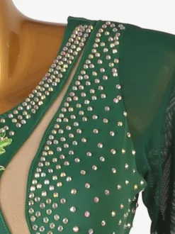 Robes De Danse Latine Vert Foncé Femmes Strass Frange Une Épaule Nu Sexy Lycra Spandex Robe Danse Costume