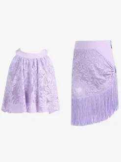 Robes de danse latine violet ensemble pour filles haut en Polyester jupe vêtements de danse