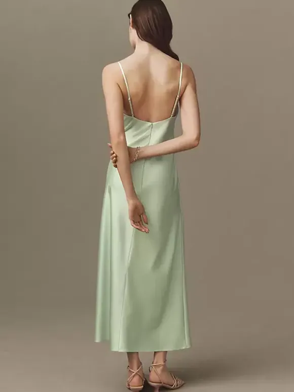 Robes de demoiselle d'honneur en soie élastique comme du satin gaine longueur thé robes formelles