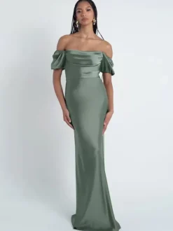 Robes de demoiselle d'honneur gaine longueur au sol fermeture éclair en tissu satiné robes formelles