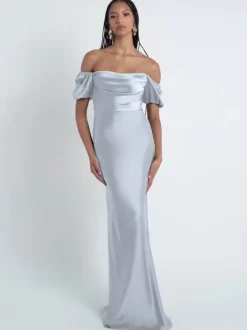 Robes de demoiselle d'honneur gaine longueur au sol fermeture éclair en tissu satiné robes formelles