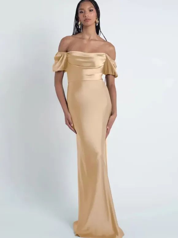Robes de demoiselle d'honneur gaine longueur au sol fermeture éclair en tissu satiné robes formelles