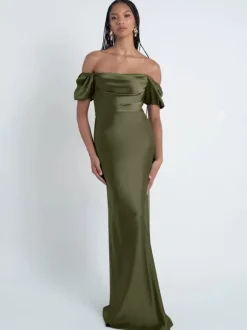 Robes de demoiselle d'honneur gaine longueur au sol fermeture éclair en tissu satiné robes formelles