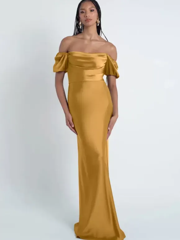 Robes de demoiselle d'honneur gaine longueur au sol fermeture éclair en tissu satiné robes formelles