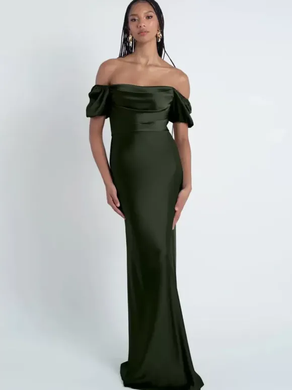 Robes de demoiselle d'honneur gaine longueur au sol fermeture éclair en tissu satiné robes formelles