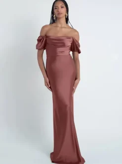 Robes de demoiselle d'honneur gaine longueur au sol fermeture éclair en tissu satiné robes formelles