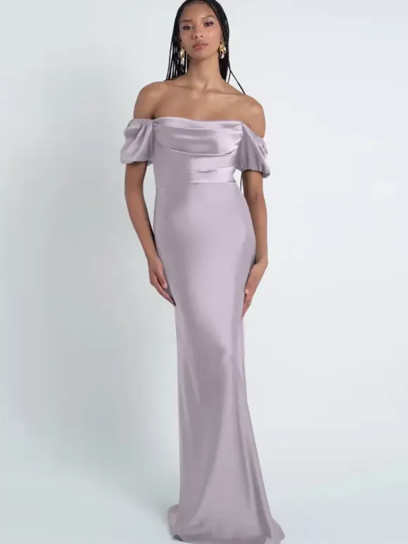 Robes de demoiselle d'honneur gaine longueur au sol fermeture éclair en tissu satiné robes formelles