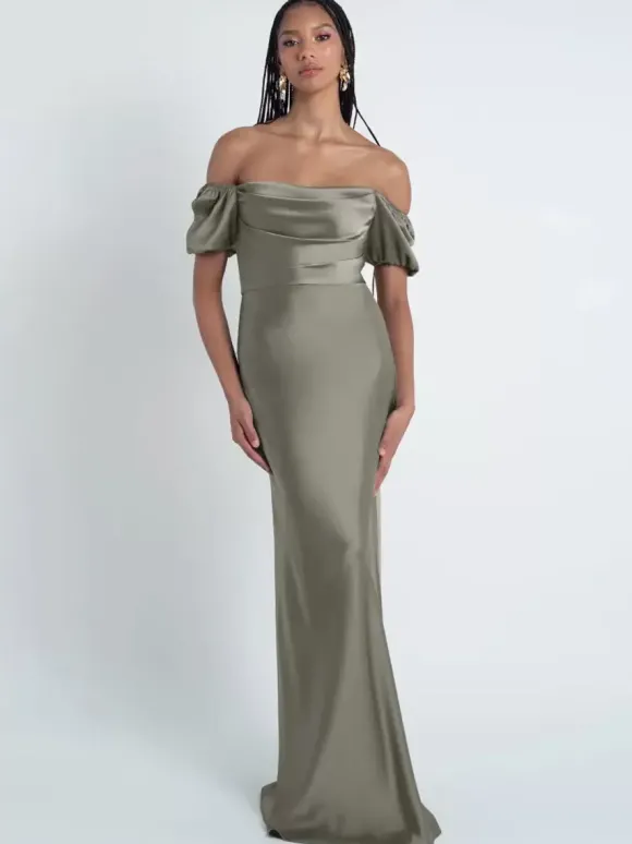 Robes de demoiselle d'honneur gaine longueur au sol fermeture éclair en tissu satiné robes formelles