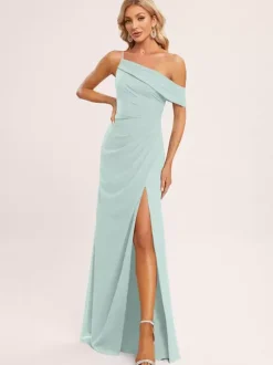 Robes de demoiselle d'honneur trapèze longueur au sol fermeture éclair en mousseline de soie robe de soirée de mariage